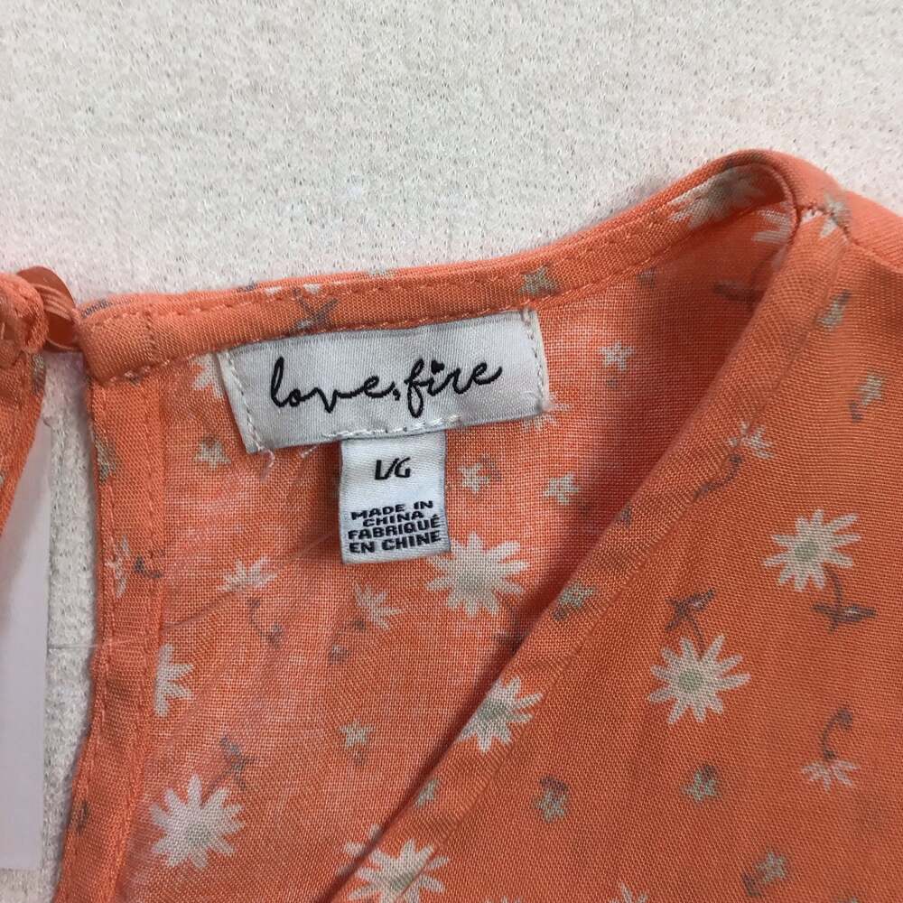 Love Fire Peach Orange Floral Print Wrap-Style Midi Romper Dress Large - Picture 6 of 11